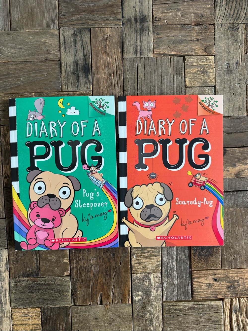 Scholastic Diary of a Pug Books - Green & Red Covers